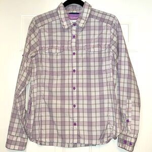 Columbia Omni-Shade Sun Protection Button Up Shirt LS Purple Plaid LARGE